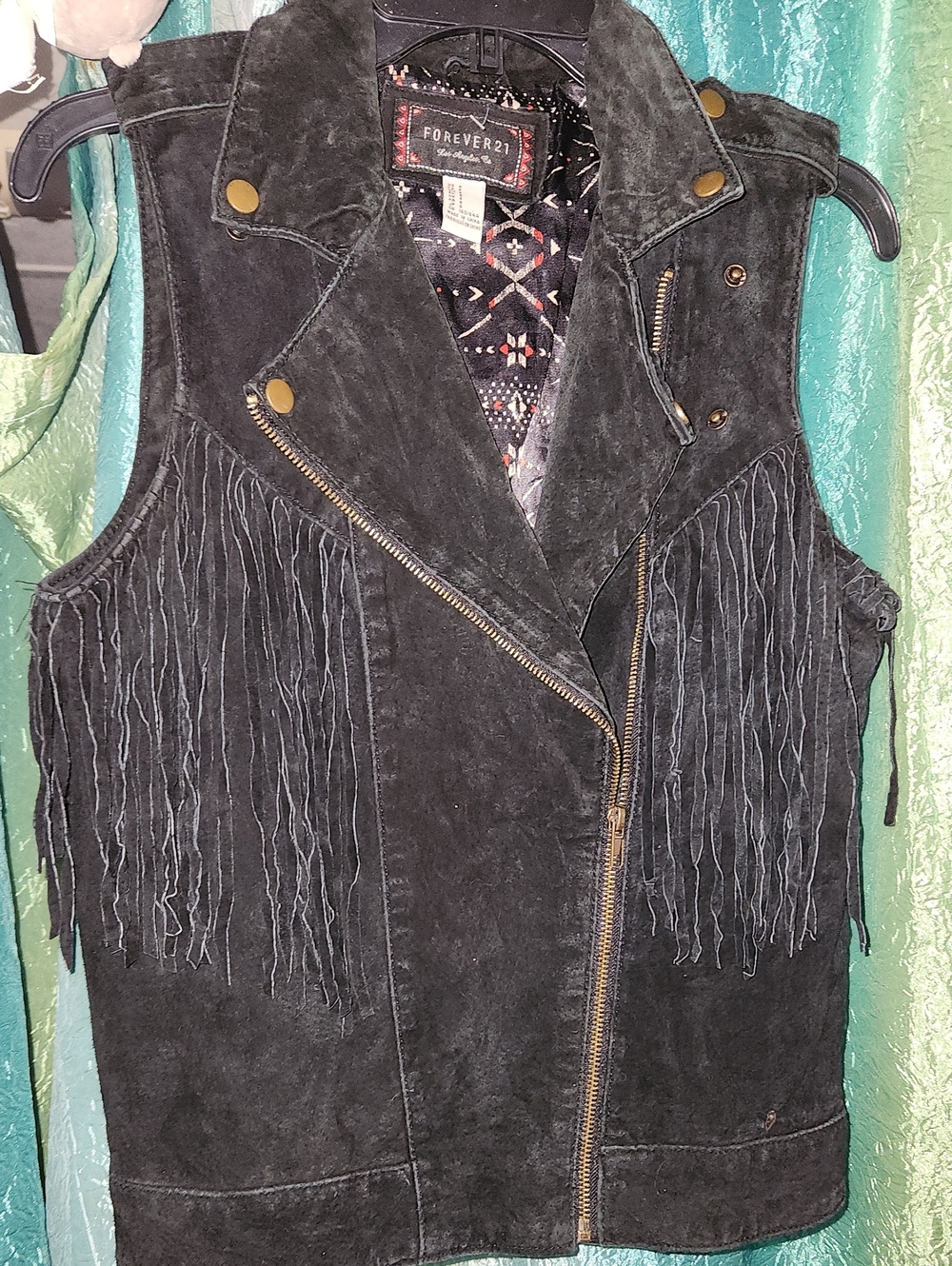 Forever 21 Black Suede Fringe Moto Vest